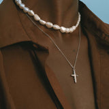 Sacred Hammered Cross Necklace - Silver