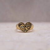 hammered  heart signet ring