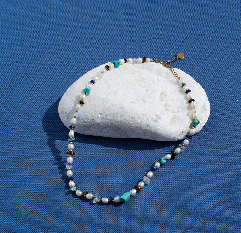 Paros Necklace - Turquoise & Freshwater Pearls