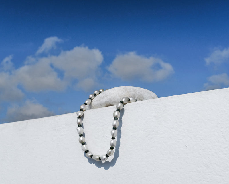 Tinos Necklace- Chunky Freshwater Pearl and Malachite