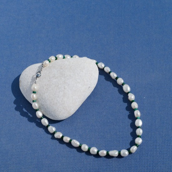 Tinos Necklace- Chunky Freshwater Pearl and Malachite