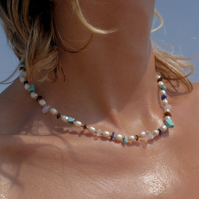 Paros Necklace - Turquoise & Freshwater Pearls