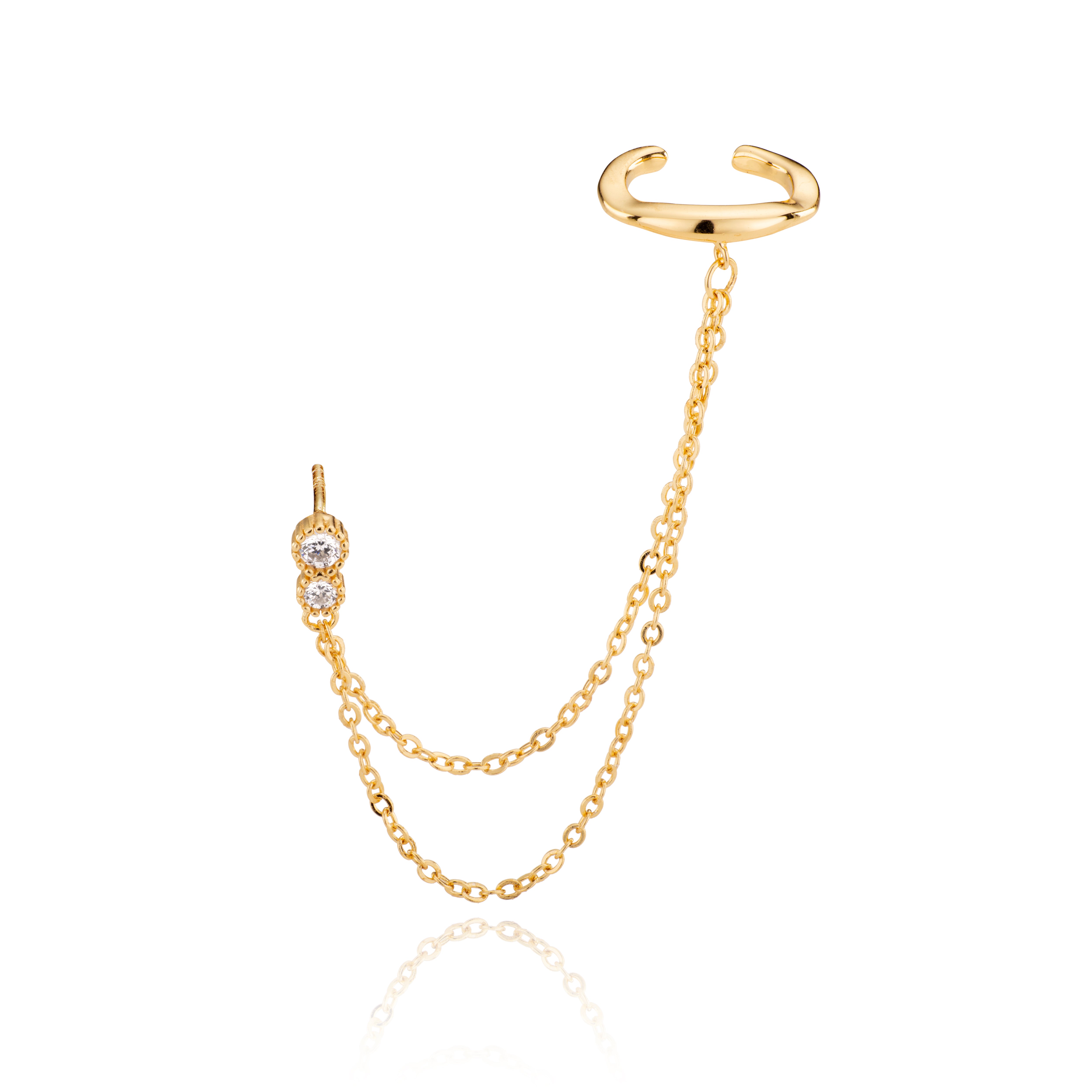 Siren Double Chain Cuff Earring - Gold - Aaria London