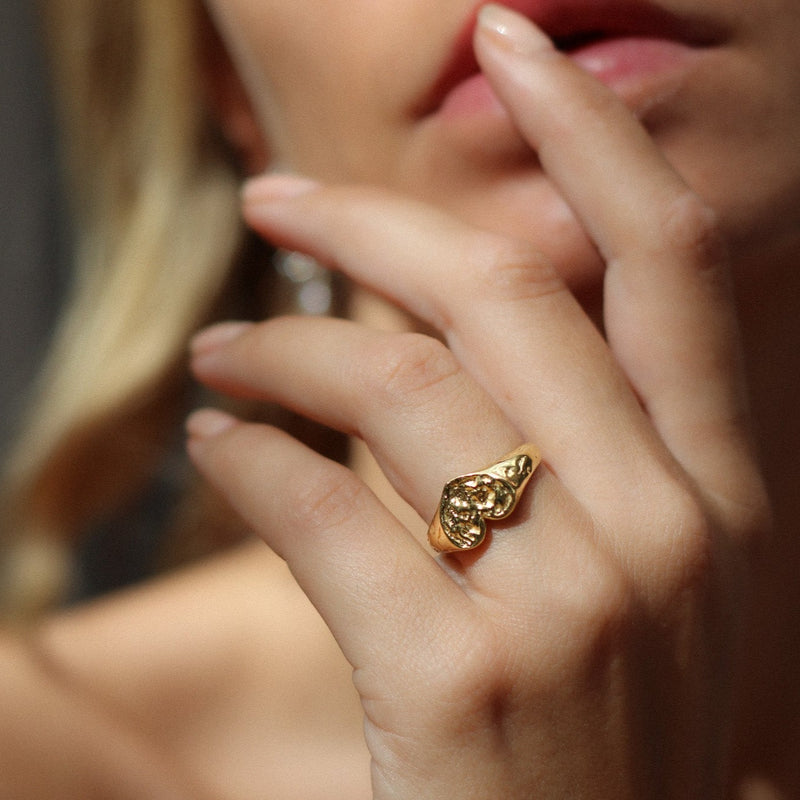 gold hammered heart ring aaria london