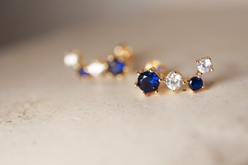 Blue Climber Earring - Gold