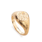 Uma Textured Diamond Signet Ring - Gold