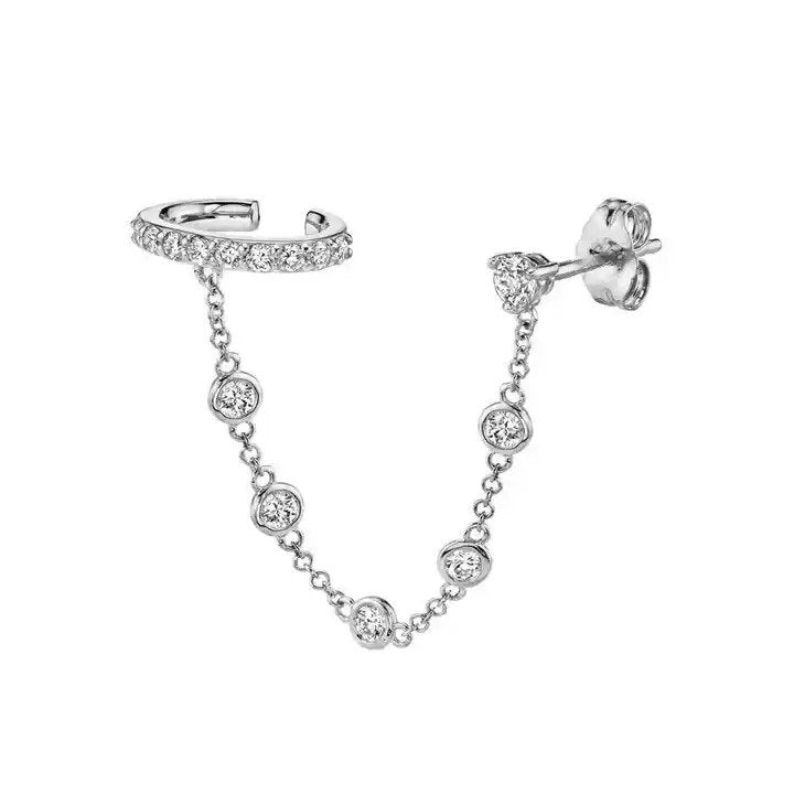 Crystal Chain Cuff Earring - Silver - Aaria London