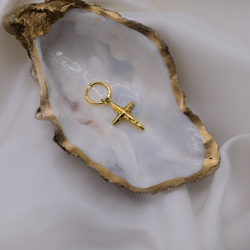Aaria London Sacred Cross Huggie- Gold Earrings