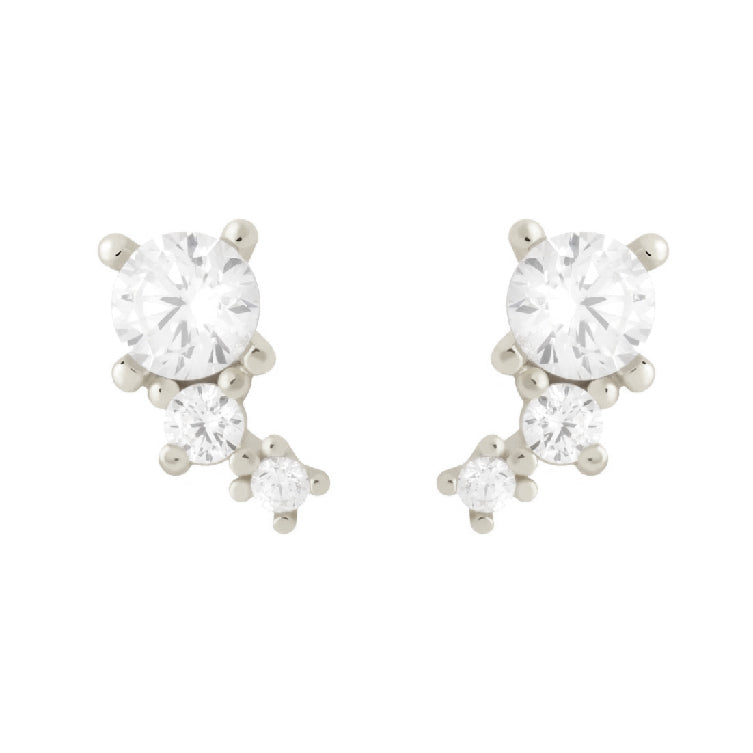 Aaria London Zoe Triple Crystal Stud Earrings- Silver Earrings