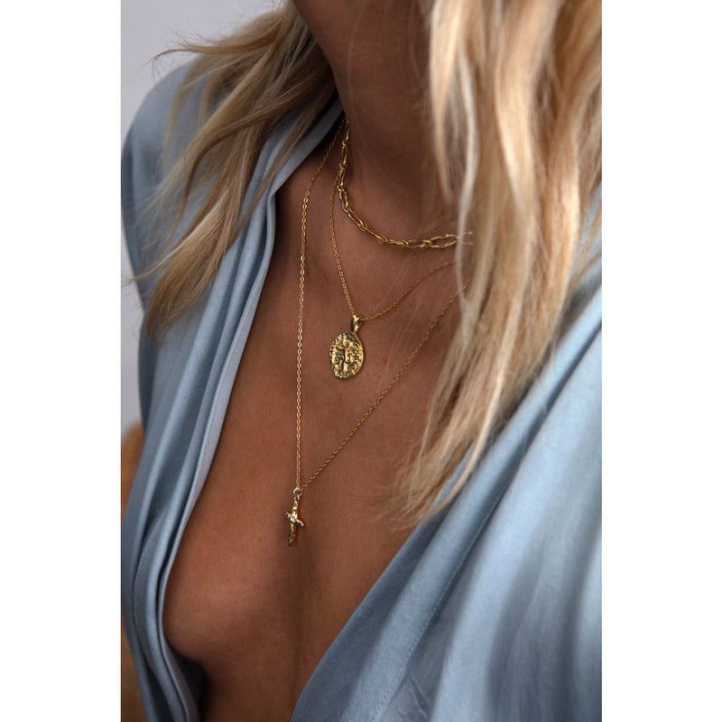 Aaria London Sacred Hammered Cross Necklace - Gold Necklaces